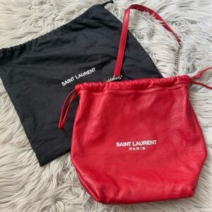 YSL SAINT LAURENT Lambskin Teddy Bucket Bag in Red